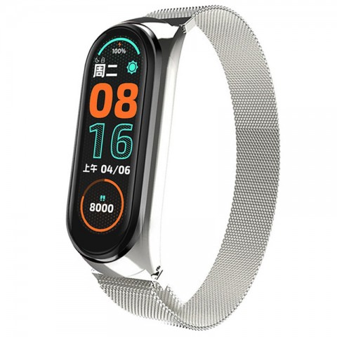 Браслет миланский сетчатый для Xiaomi Mi Band 5/6, серебристый-2