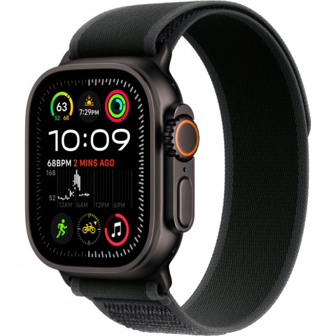 Часы Apple Watch Ultra 2 (GPS+Cellular) 49mm, корпус черного из титана, ремешок Trail черного цвета, размер M/L