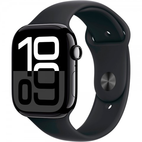Часы Apple Watch Series 10, 46 мм, корпус из алюминия цвета Jet Black, спортивный черный ремешок