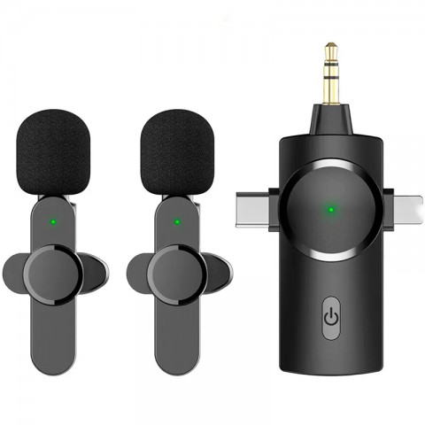 Комплект из двух беспроводных петличных микрофонов с ресивером (Jack 3.5/USB-C/lightning)