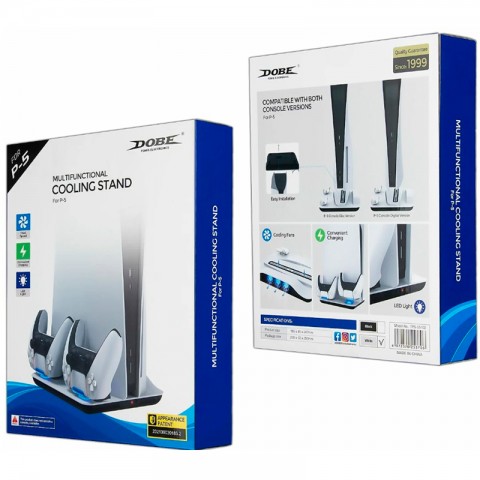 Многофункциональная охлаждающая подставка (док-станция) DOBE для игровой приставки PlayStation 5 (PS5) с зарядкой и индикацией для геймпадов DualSense.-4