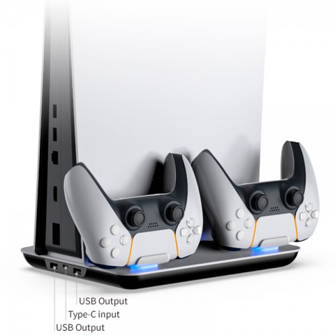 Многофункциональная охлаждающая подставка (док-станция) DOBE для игровой приставки PlayStation 5 (PS5) с зарядкой и индикацией для геймпадов DualSense.-2