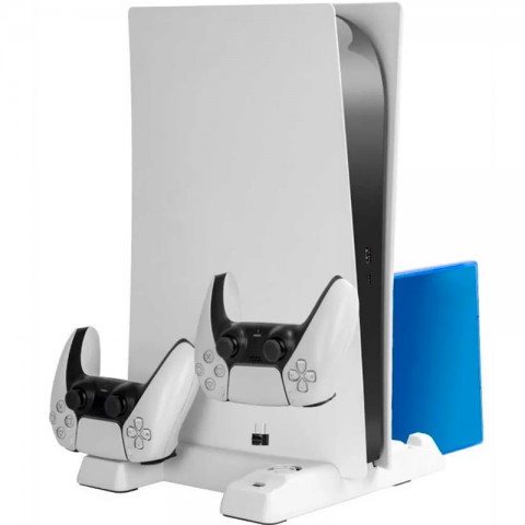 Многофункциональная охлаждающая подставка (док-станция) DOBE для игровой приставки PlayStation 5 (PS5) с зарядкой и индикацией для геймпадов DualSense и отделениями для дисков.-3