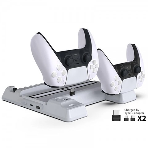 Многофункциональная охлаждающая подставка (док-станция) DOBE для игровой приставки PlayStation 5 (PS5) с зарядкой и индикацией для геймпадов DualSense и отделениями для дисков.-2