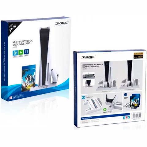 Многофункциональная охлаждающая подставка (док-станция) DOBE для игровой приставки PlayStation 5 (PS5) с зарядкой и индикацией для геймпадов DualSense и отделениями для дисков.-1