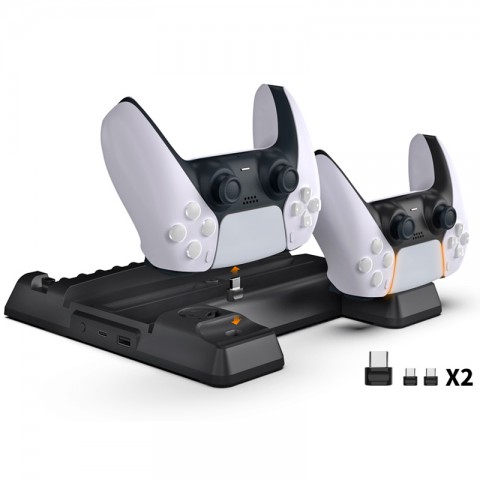 Многофункциональная охлаждающая подставка (док-станция) DOBE для игровой приставки PlayStation 5 (PS5) с зарядкой и индикацией для геймпадов DualSense и отделениями для дисков.-2