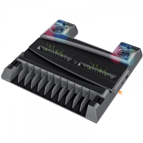 Многофункциональная охлаждающая подставка (док-станция) DOBE для игровой приставки PlayStation 5 (PS5) с зарядкой и индикацией для геймпадов DualSense и отделениями для дисков.-3