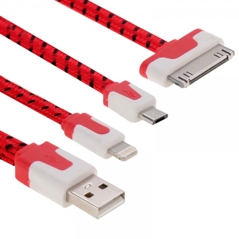 Кабель универсальный 3 в 1 (Lightning/30-pin/microUSB), армированный