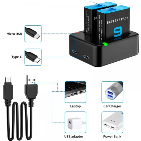 Двойное зарядное устройство для экшн камеры GoPro Hero 9/10/11/12/13-2