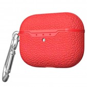 Чехол TPU рельеф "кожа" для AirPods Pro, с карабином, красный Чехол TPU рельеф "кожа" для AirPods Pro, с карабином, красный