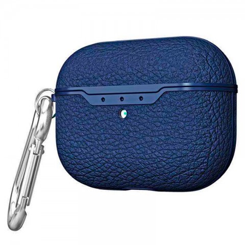 Чехол TPU рельеф "кожа" для AirPods Pro, с карабином, синий