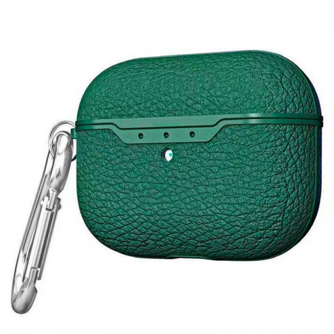 Чехол TPU рельеф "кожа" для AirPods Pro, с карабином, зеленый