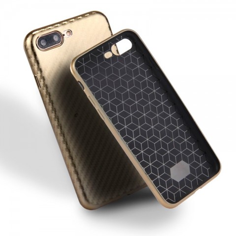 Чехол-накладка для iPhone 7 Plus / 8 Plus TPU карбон-имитация, золотой