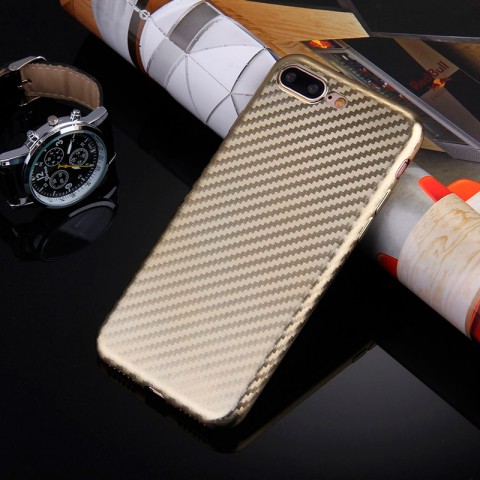 Чехол-накладка для iPhone 7 Plus / 8 Plus TPU карбон-имитация, золотой-2