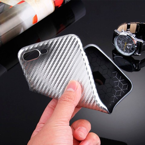 Чехол-накладка для iPhone 7 Plus / 8 Plus TPU карбон-имитация, серебристый-6