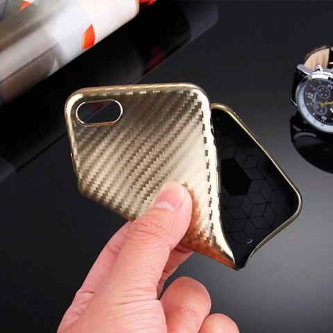 Чехол-накладка для iphone-8/7 TPU карбон-имитация, золотой-6