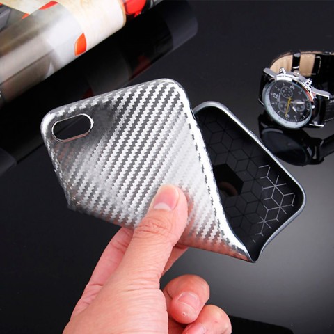 Чехол-накладка для iphone-8/7 TPU карбон-имитация, серебристый-6