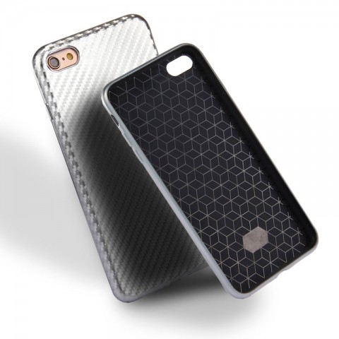 Чехол-накладка для iphone-8/7 TPU карбон-имитация, серебристый