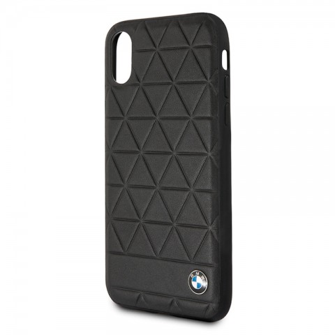 Чехол-накладка кожаный BMW для iPhone X, черный с тиснением