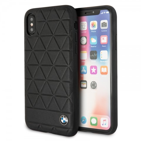 Чехол-накладка кожаный BMW для iPhone X, черный с тиснением-1
