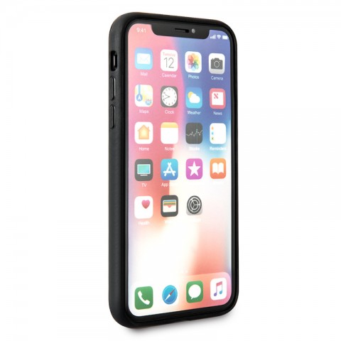 Чехол-накладка кожаный BMW для iPhone X, черный с тиснением-3