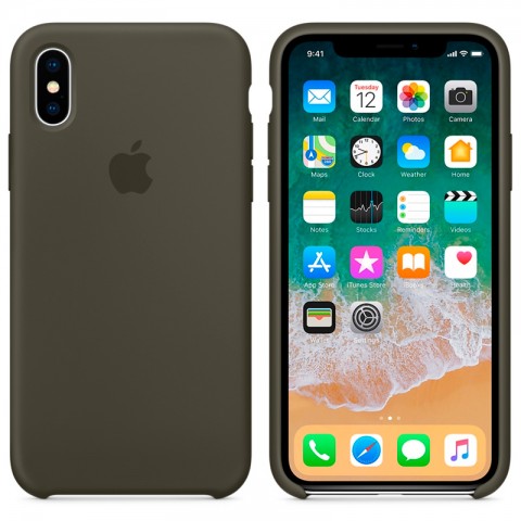 Силиконовый чехол для iPhone X, тёмно-оливковый-1