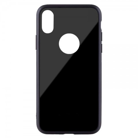 Чехол-накладка для iPhone X TPU+стекло, черный
