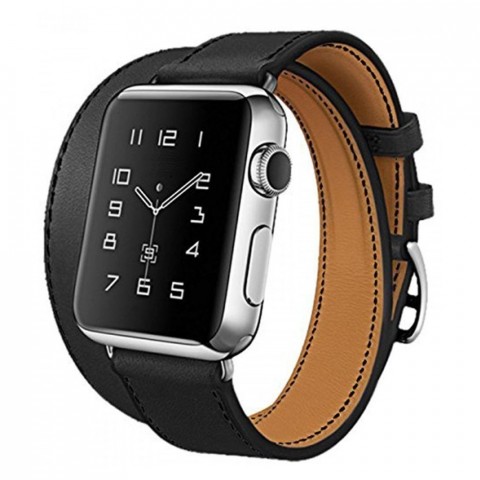 Ремешок Double Tour кожаный для Apple Watch 42/44/45mm, чёрный