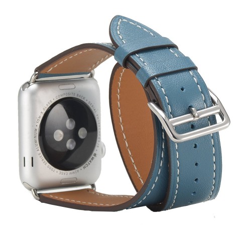 Ремешок Double Tour кожаный для Apple Watch 42/44/45mm, голубой-2