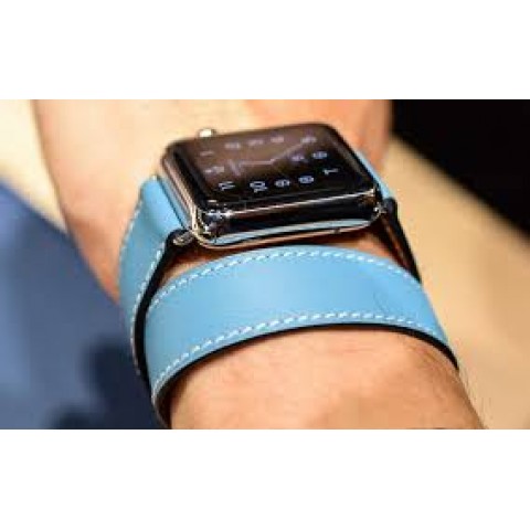 Ремешок Double Tour кожаный для Apple Watch 42/44/45mm, голубой-1