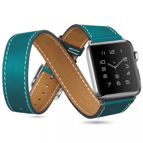 Ремешок Double Tour кожаный для Apple Watch 42/44/45mm, голубой-3