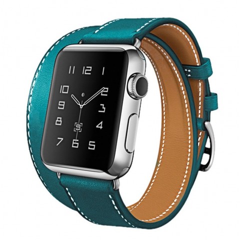 Ремешок Double Tour кожаный для Apple Watch 42/44/45mm, голубой