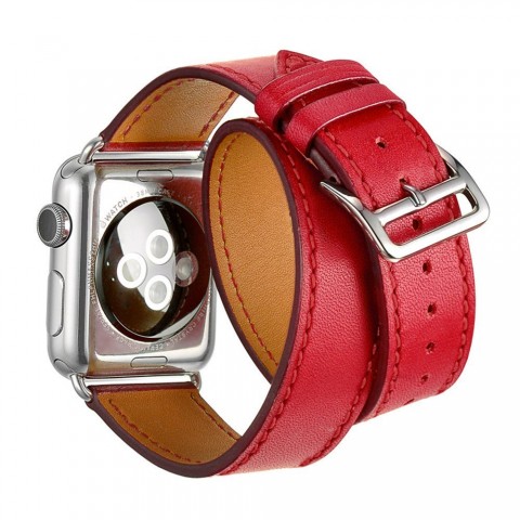 Ремешок Double Tour кожаный для Apple Watch 38/40/41mm, красный-2