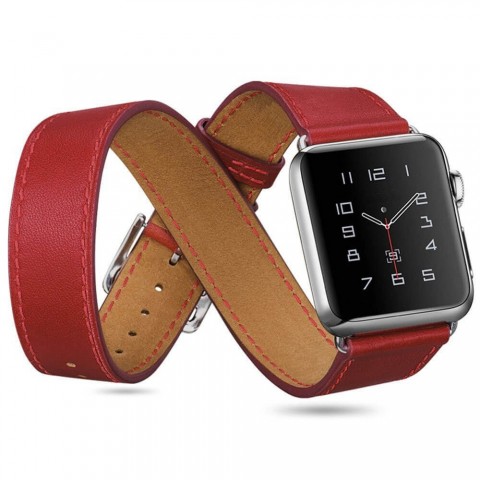 Ремешок Double Tour кожаный для Apple Watch 38/40/41mm, красный-1
