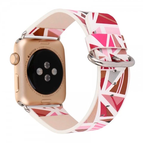 Ремешок кожаный с рисунком для Apple Watch 42/44 мм (Мозайка, розовый)