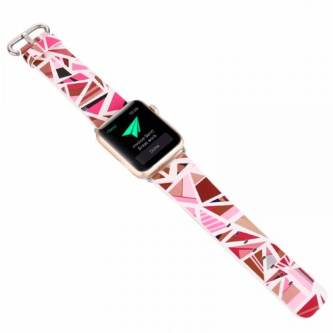 Ремешок кожаный с рисунком для Apple Watch 42/44 мм (Мозайка, розовый)-2
