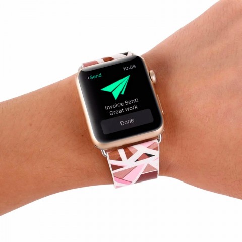 Ремешок кожаный с рисунком для Apple Watch 42/44 мм (Мозайка, розовый)-1