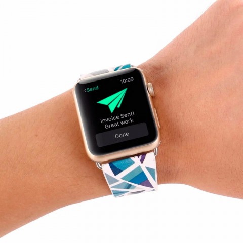 Ремешок кожаный с рисунком для Apple Watch 42/44 мм (мозайка, голубой)-2