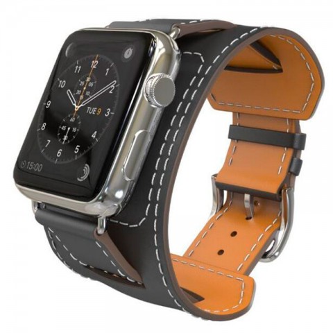 Ремешок кожаный широкий для Apple Watch 38/40мм, тёмно-серый