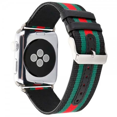 Ремешок нейлон-кожа 42/44мм для Apple Watch, зеленый/красный