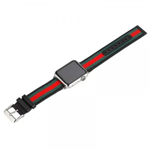 Ремешок нейлон-кожа 42/44мм для Apple Watch, зеленый/красный-4