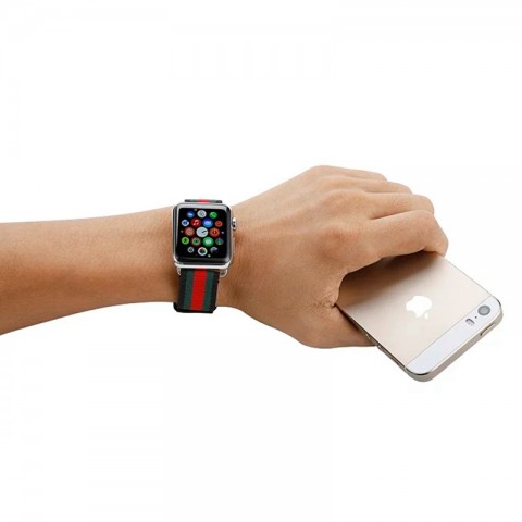 Ремешок нейлон-кожа 42/44мм для Apple Watch, зеленый/красный-5