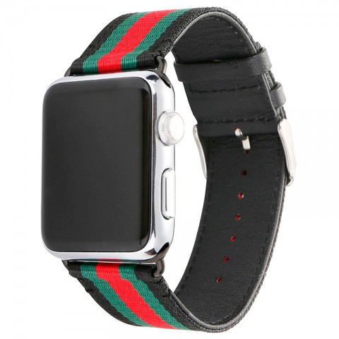 Ремешок нейлон-кожа 42/44мм для Apple Watch, зеленый/красный-1