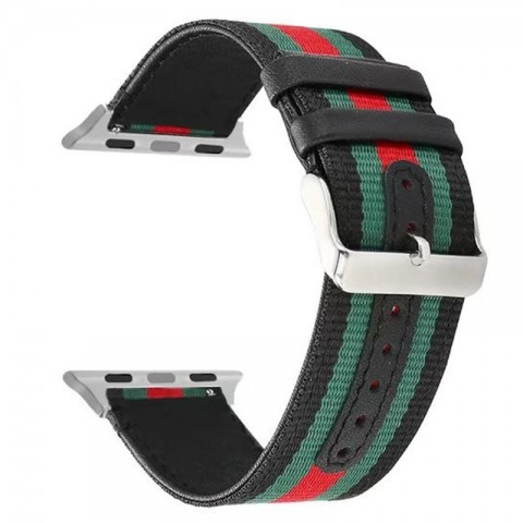 Ремешок нейлон-кожа 42/44мм для Apple Watch, зеленый/красный-2