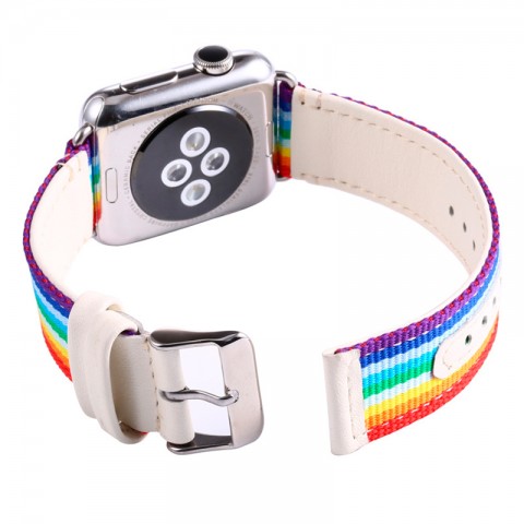 Ремешок нейлон-кожа 42/44мм для Apple Watch, радуга-4