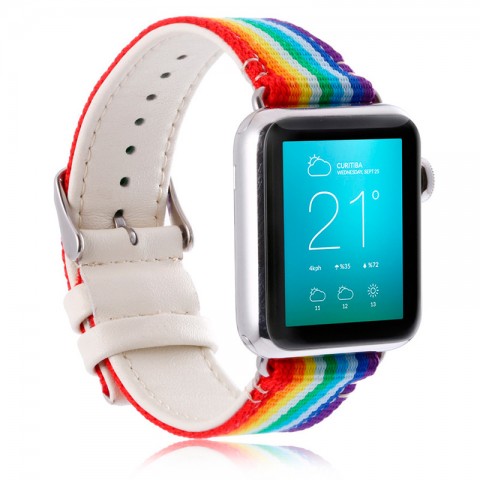 Ремешок нейлон-кожа 42/44мм для Apple Watch, радуга-2