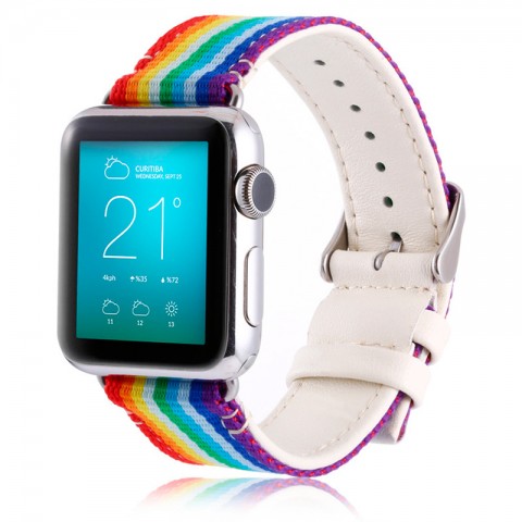 Ремешок нейлон-кожа 42/44мм для Apple Watch, радуга