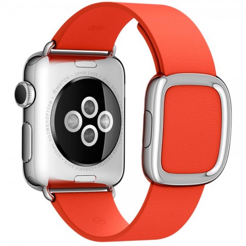 Ремешок кожаный с современной пряжкой 42/44мм для Apple Watch, размер М, красный-3