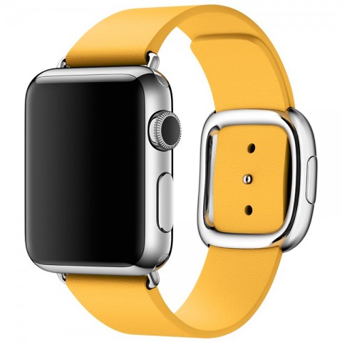Ремешок кожаный с современной пряжкой 42/44мм для Apple Watch, размер М, желтый-3