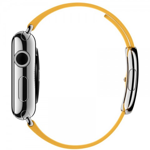 Ремешок кожаный с современной пряжкой 42/44мм для Apple Watch, размер М, желтый-2